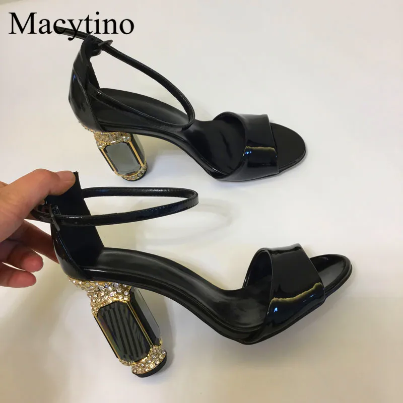 

Rhinestone Heel Design Ladies High Heel Sandals Round Toe Weird Heel Fashion Party High Heel Sandals