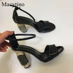 Rhinestone Heel Design Ladies High Heel Sandals Round Toe Weird Heel Fashion Party High Heel Sandals