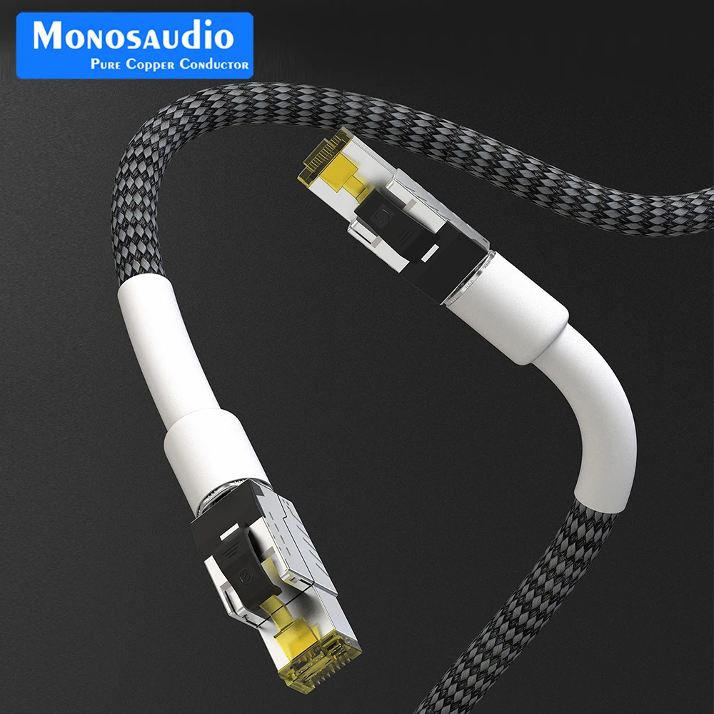 

Monosaudio Ethernet Cable Cat 8 Speed Lan Cable RJ45 High Purity Silver Plated OFC Conductor Network Patch Cable