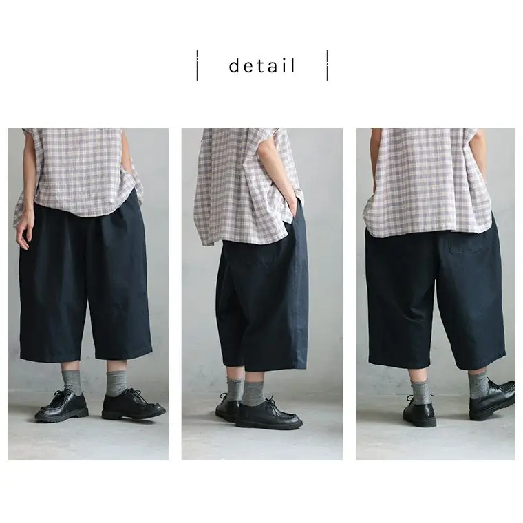 Pantaloni casual larghi elastici a vita alta Pantaloni a gamba dritta in cotone versatile vintage Diciotto lunghezza Super belli consigliati