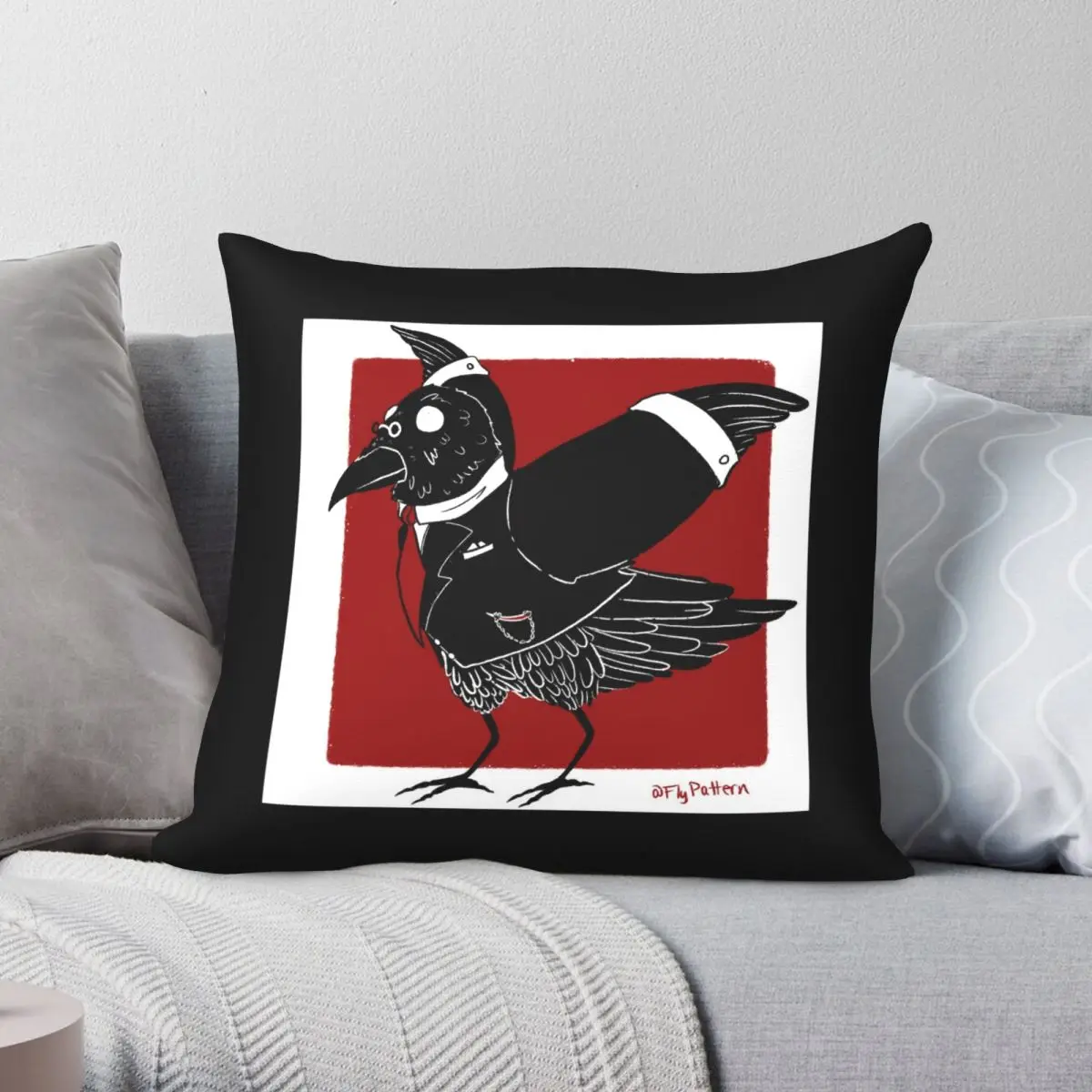 Gentleman Raven Pillowcase Polyester Linen Velvet Printed Zip Decor Car Cushion Case