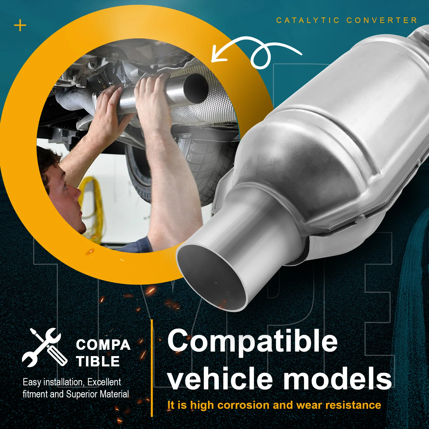 Conversor catalítico universal de entrada/saída ingenado, com porta O2 e proteção térmica 53004 conversor catalítico de aço inoxidável para carro