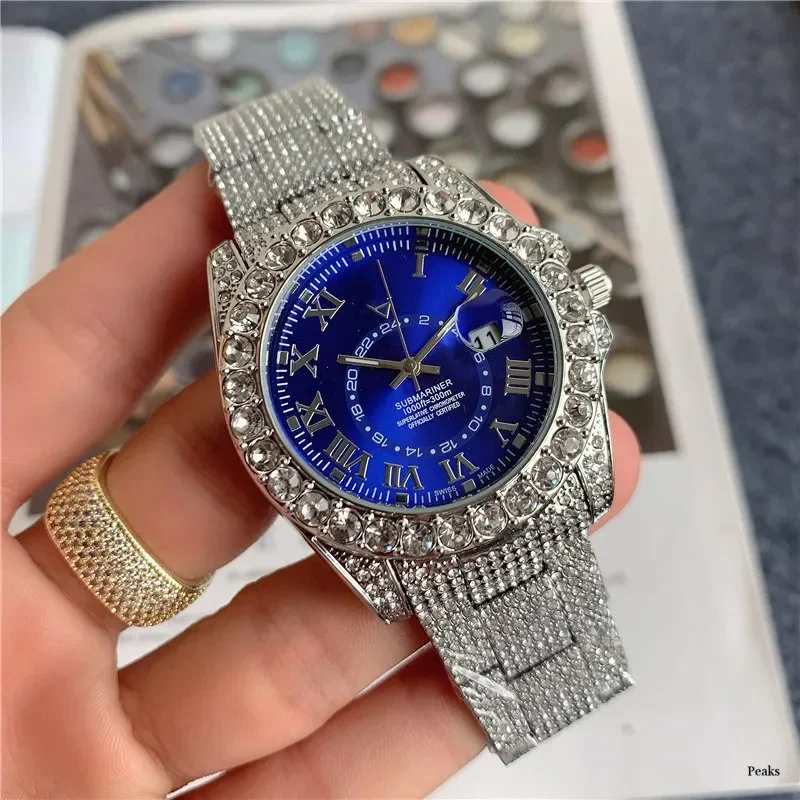 2025 Hip Hop Green Diamond Watche for Men Fashion Automatic Date Quartz Clock Dress Square Iced Jewelry WristWatch Man for Gift