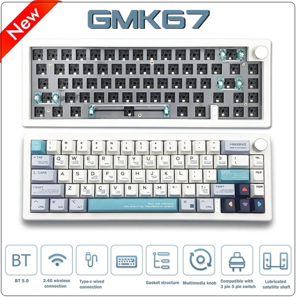 

GMK67 Hot Swappable Mechanical Keyboard 3 Mode Bluetooth 5.0 2.4G Wired Gamer Keyboard RGB Backlit Gasket Wireless Keyboard