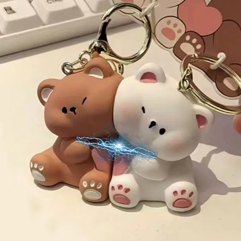 Porte-clés ours magnétique pour couple, ours brun de dessin animé, pendentif créatif, accessoires de conontation de sac, porte-clés mignon, décoration de cadeau, 1 pièce, 2 pièces  36