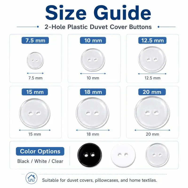 7,5–20 mm Transparente weiße kleine Knöpfe mit zwei Löchern, schwarze Anzugknöpfe, runde Harz-Nähknöpfe für DIY Scrapbooking – Detail 3
