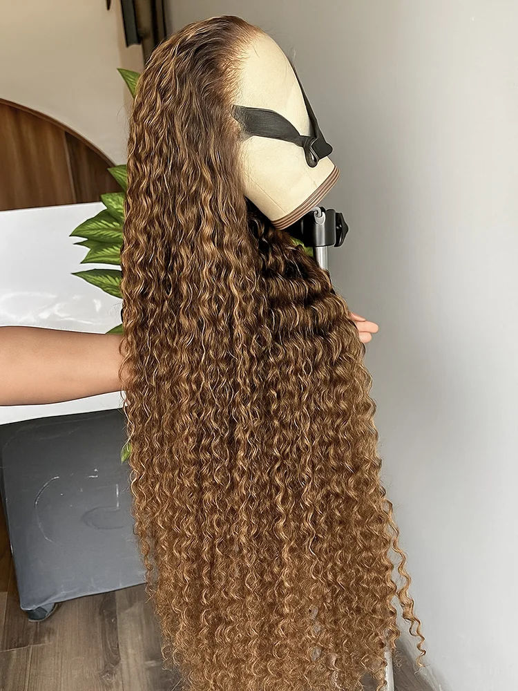 

Curly Colored Highlight Wigs Human Hair Deep Wave 13x4 HD Lace Frontal Wig 16-32 Inches 4/27 Ombre Brown Blonde Lace Front Wigs