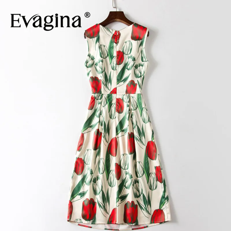 Evagina Fashion Summer Women's Dress V-Neck Sleeveless Print Slim-Fit Hip Wrap A-Line S-XXL Dresses