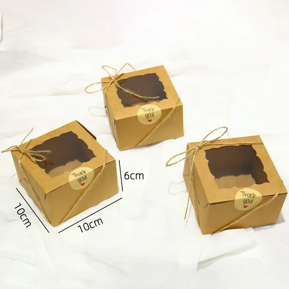 10/30/50Pcs Kraft Papier Offenes Fenster Geschenk Box Backen Kuchen Tasse Favor Süßigkeiten Verpackung Boxen mit Aufkleber Seil Hochzeit Party Decor – Detail 1