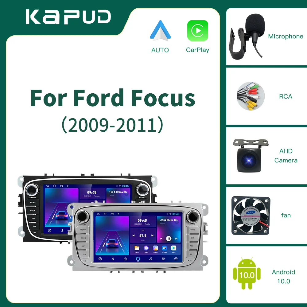 Kapud Android Auto Radio Car Multimedia Player Stereo CarPlay For Ford Focus 2 Mk2 Mk3 S-max 2004-2011 GPS Navigation BT SWC