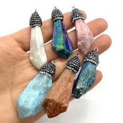 Natural Stone Crystal Irregular Pendant 10-55mm Inlaid Rhinestone Jewelry Charm Fashion DIY Necklace Earrings Bracelet Accessory