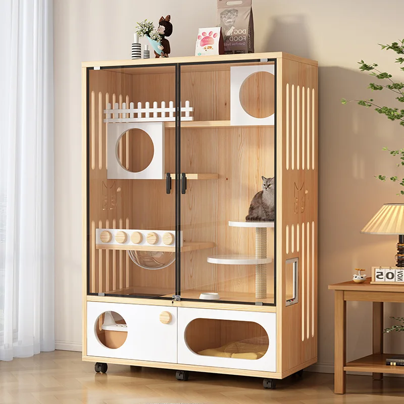 

Cat villa household indoor solid wood cat cage cat nest house free space house house cabinet