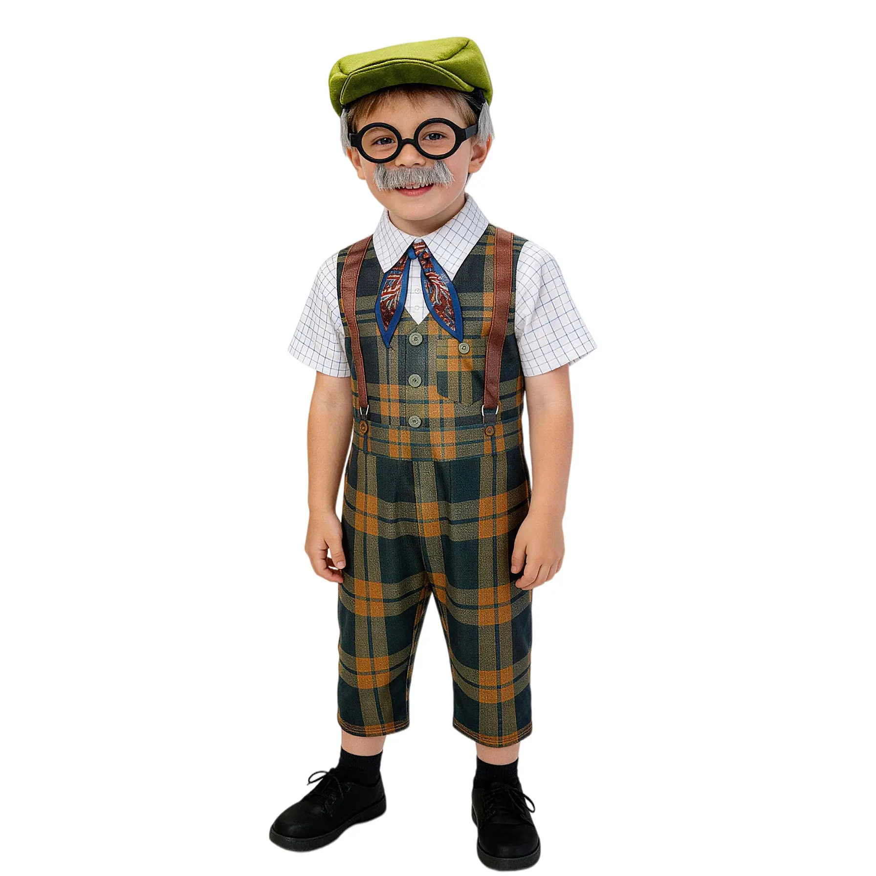 Children Halloween Grandpa Costumes Boys Retro Style Dress Up Holiday Party Role Playing Jumpsuit Hat Outfit