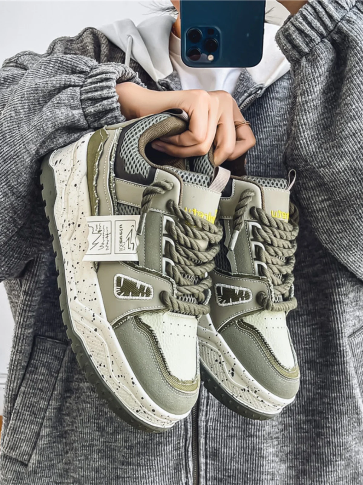 

Мужские ретро-спортивные повседневные кроссовки с дышащей тканью, высокой подошвой, круглым носком и низким каблуком, резиновая подошва