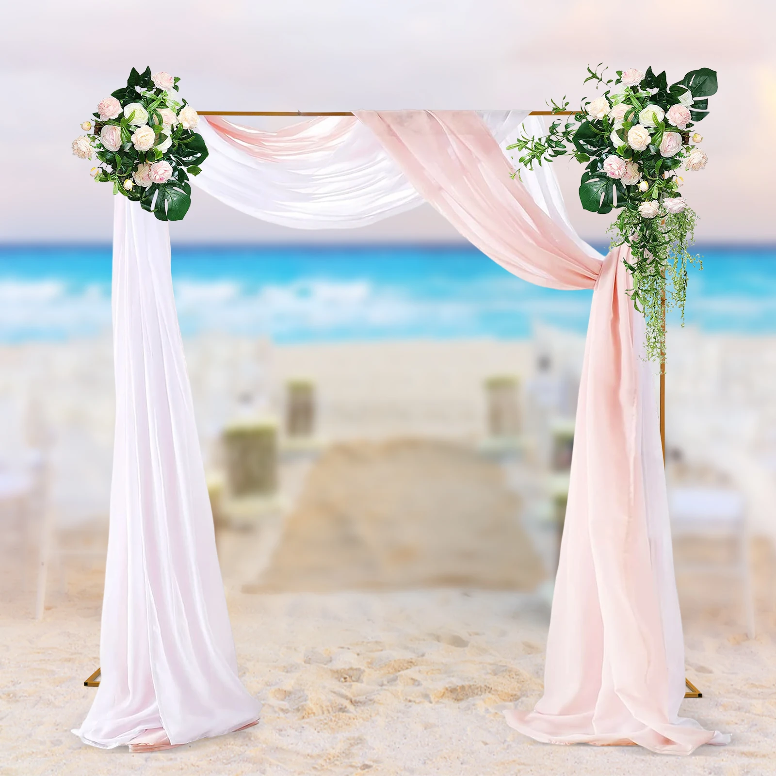 

9.8x9.8FT Wedding Arch Backdrop Stand, Gold Adjustable Wedding Arches for Ceremony Square Metal Arch Party Frame