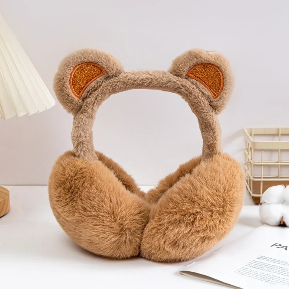 Fashion Plush Sequins Bear Ear Earmuffs Anti-Freeze Thickened Ear Cover Keep Warm Foldable Ear Warmer for Women Girls
