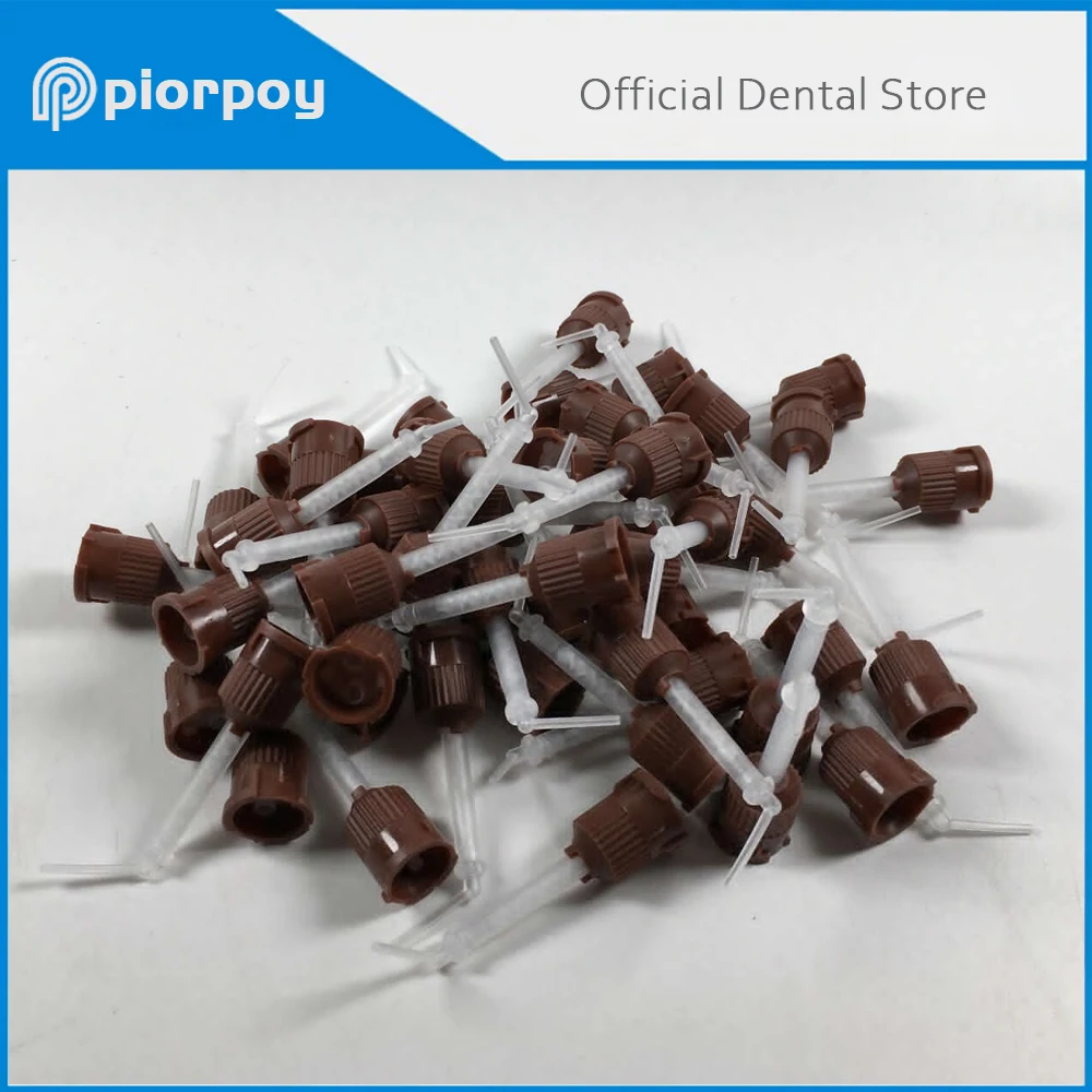 PIORPOY 50 Pcs/Pack Disposable Dental Brown HP 1:1 Mixing Tips For Endo/Core Material With Intra-Oral Tips Material Dentistry