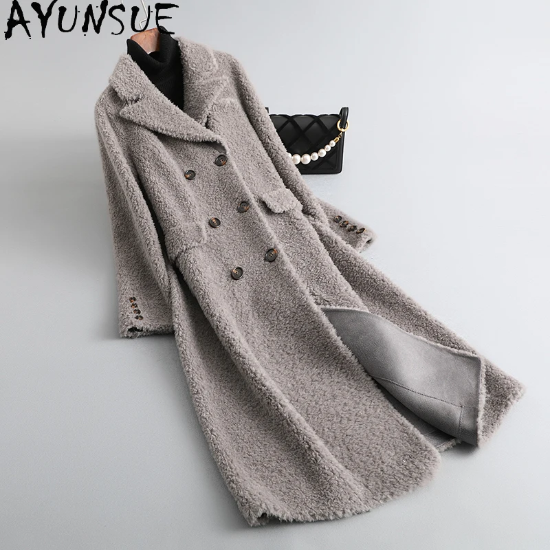 AYUNSUE 100% Naturalne Wełniane Płaszcze Damskie Jesień Zima Kożuch Damski Eleganckie Nowości w Odzieży Wierzchniej 2025 Abrigo Mujer