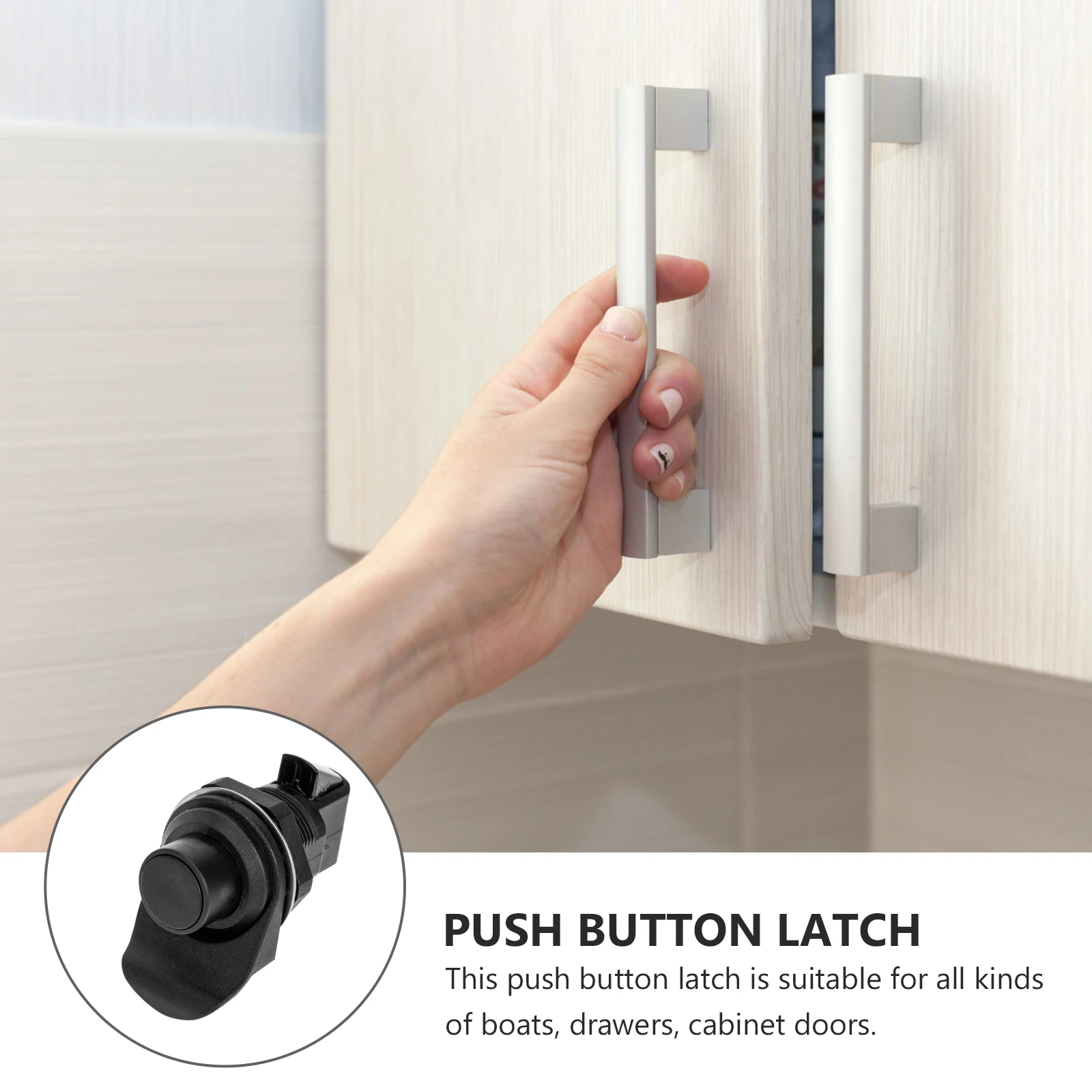 

1 set Push Button Latch Black Plastic Sturdy Cabinet Boat Door Lock Buckle Durable Closure Practical for Drawers
