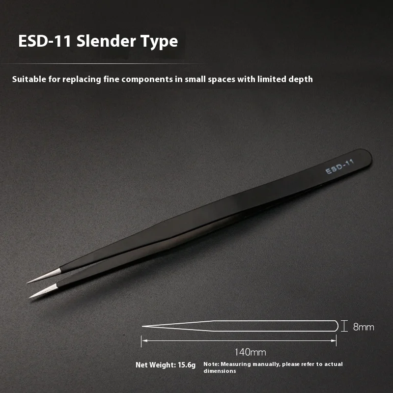 ESD-11/ESD-15 High-quality stainless steel precision forceps,  curved tip, straight tip,black anti-static forceps