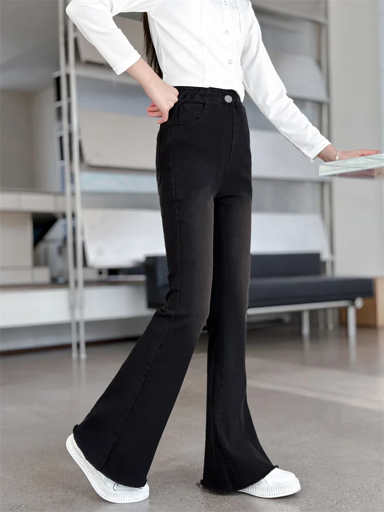 

Thiened Fce Women's Jeans Bell Bot Elastic Winter Denim Pants plus Size Bla Long Trousers for Junior High School G...