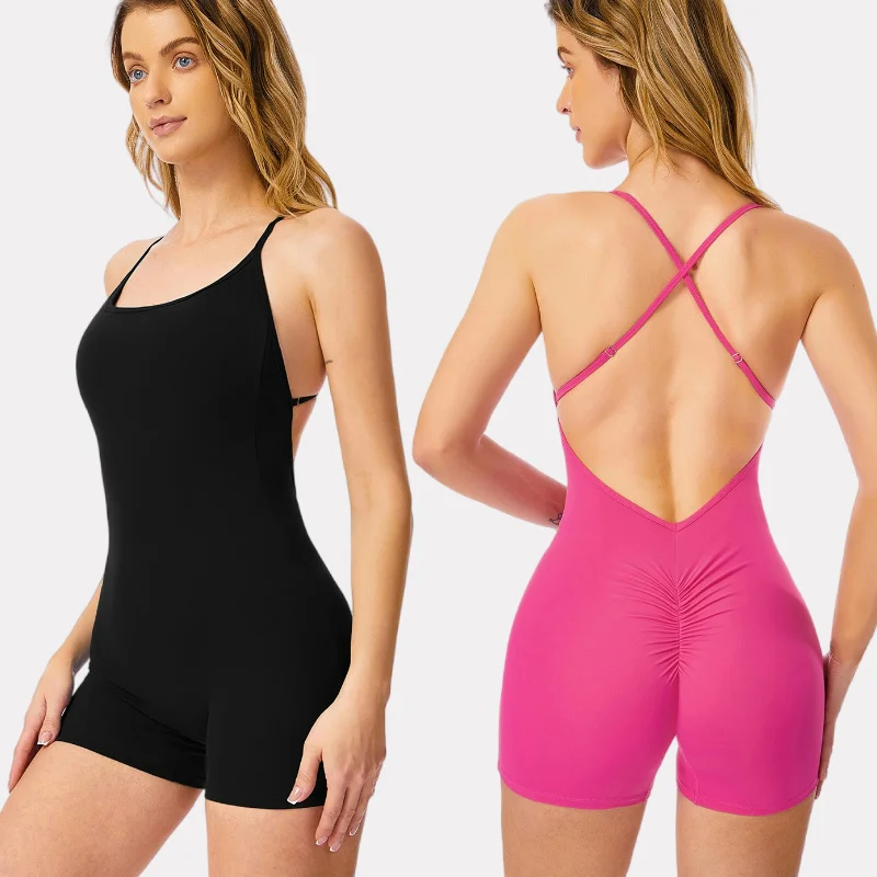 

High Elastic Sleeveless Bodysuit Women Yoga Shorts Gym Clothing Sportswear One Piece Outfit Workout Jumpsuit Backless Sport Romp