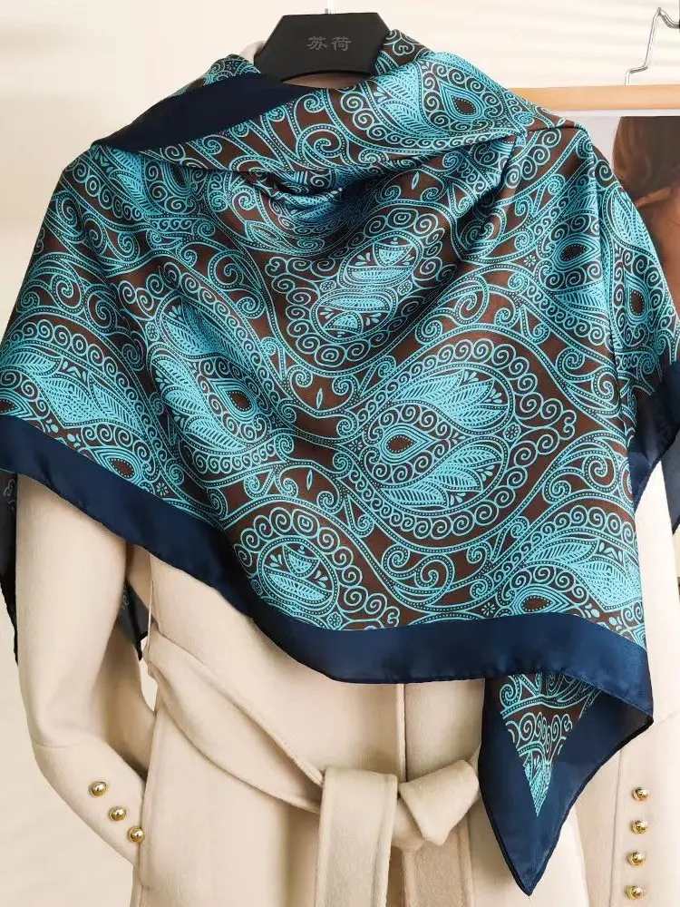 Large Square Scarf 110 * 110cm Beautiful Brocade Spring And Autumn Korean Version Versatile Satin Square Scarf Female Silk Scarf