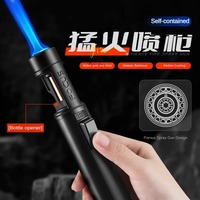 1300°Bottle Opener Multifunctional Lighter Metal Windproof Straight Gas Blue Flame Lighter Outdoor BBQ Welding Men's Gift