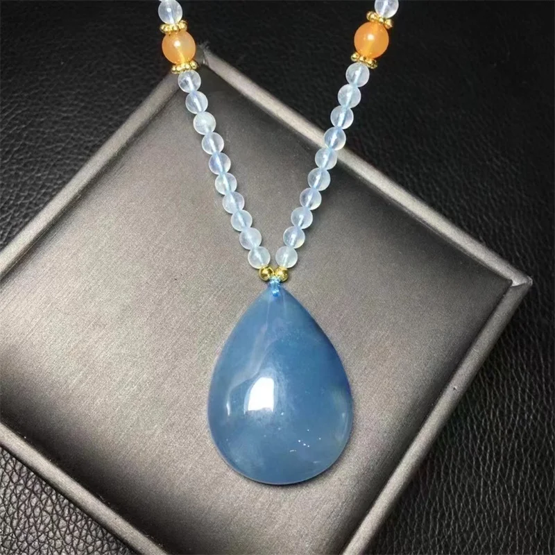 Natural Aquamarine Teardrop Pendant Healing Fengshui Stone For Man Women Hoilday Exquisite Gift 1pcs