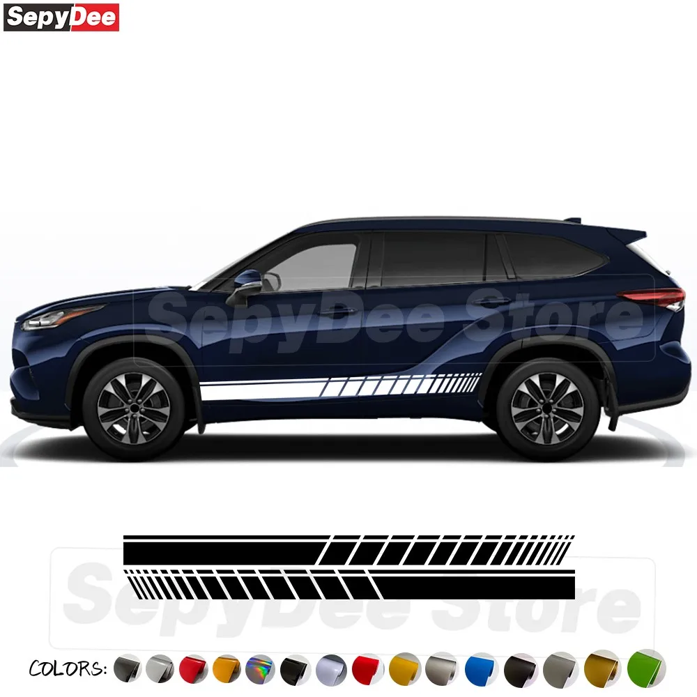 

2Pcs Car Door Side Skirt Sticker for Toyota Highlander Racing Stripe Vinyl Film Decal Car Accessories