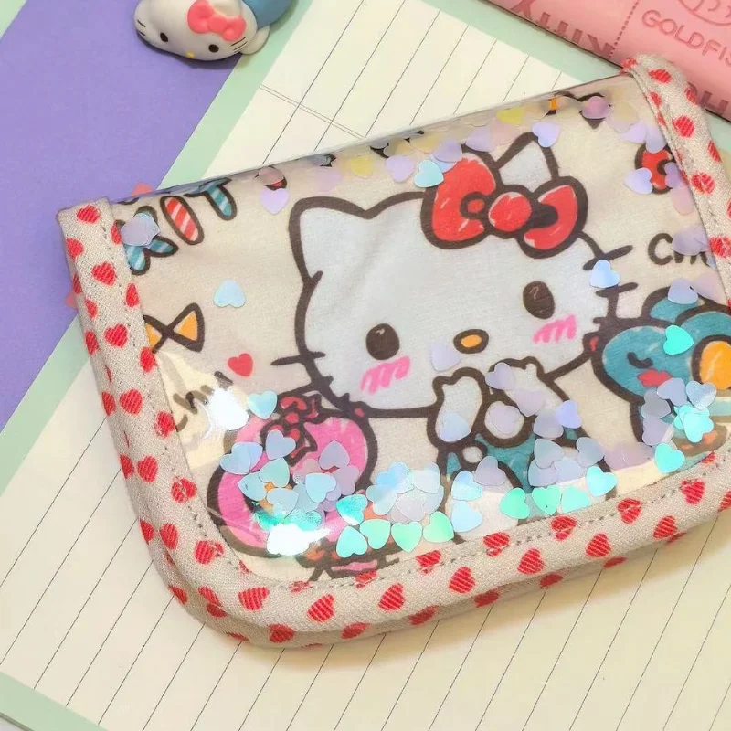 Retro Sanrio Anime Hello Kitty Love Sands Zero Wallet Pvc Card Bag Cartoon Mini Storage Bag Fresh Small Bags regali per ragazze