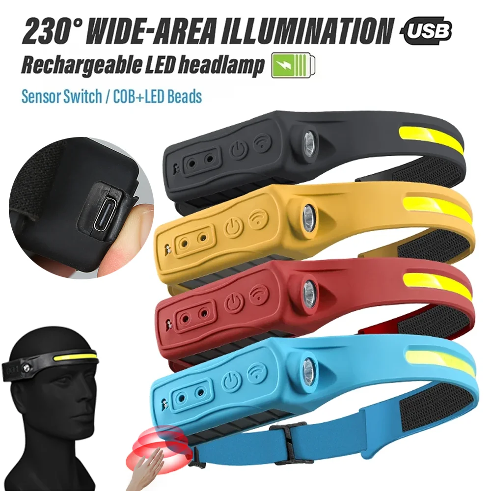 KDULIT Sensor LED COB Headlamp USB Rechargeable Portable Headlight with 5 Lighting Modes Outdoor Fishing Camping Working Lantern