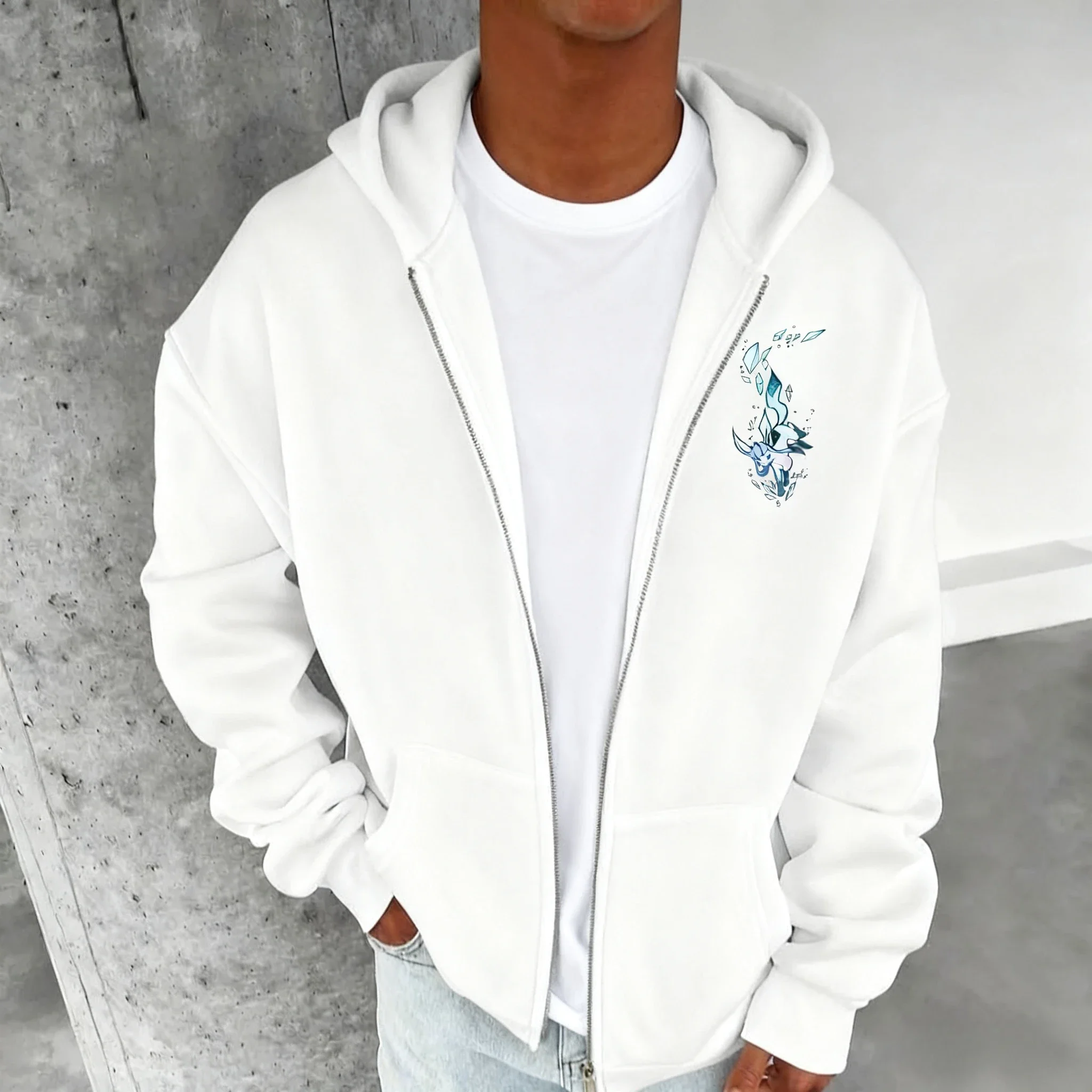 Pokémon Anime Zipper Hoodie 2025 Summer Men's New Style Glaceon Printed Harajuku Casual Loose Versatile Plus Size Sweater Top