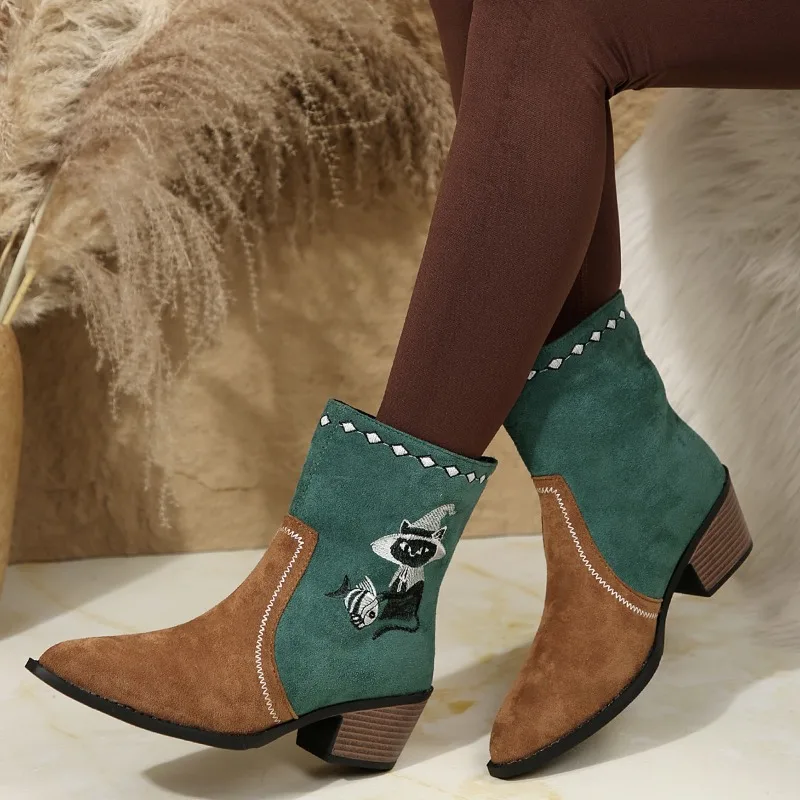 Women's Single Boots Autumn Winternew Vintage Pointy Frosted Matching Color Ankle Boots Casual Comfort Heightening Fashion Boots