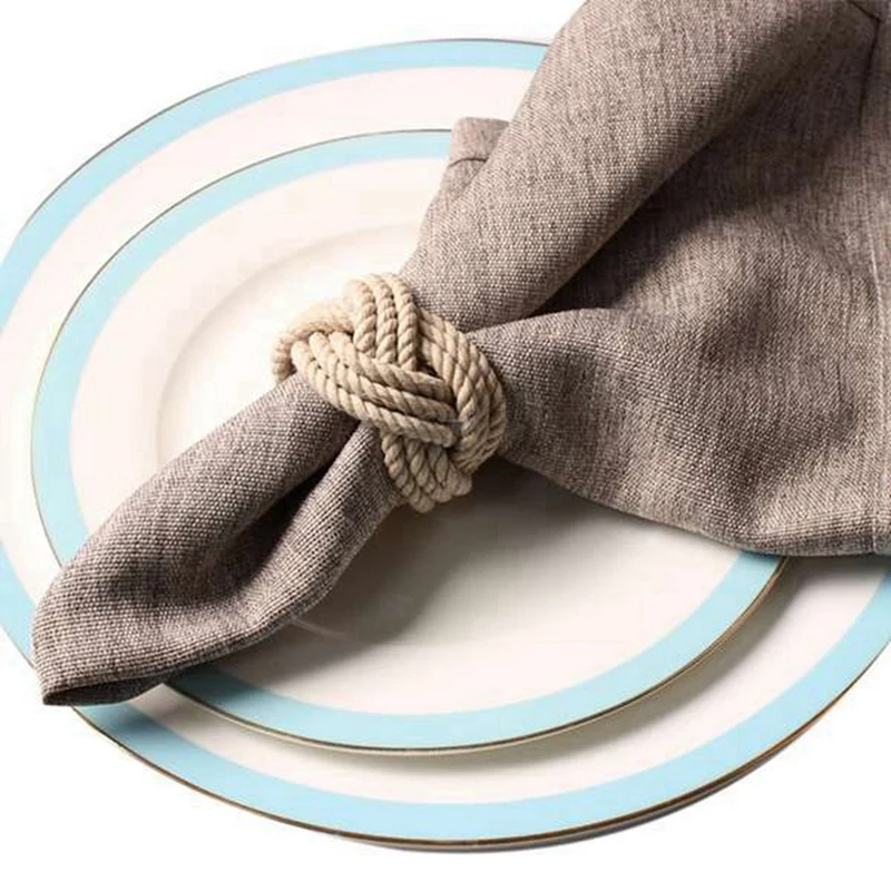 24Pcs Natural Jute Napkin Loop Cord Woven Napkin Buckle Corded Napkin Buckle Waxed Twine Napkin Loop