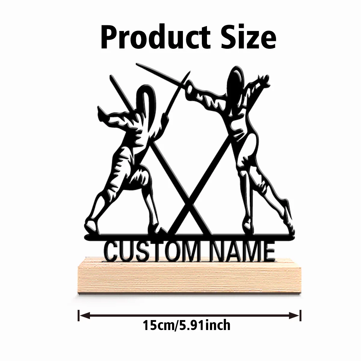 1pc Cartoon Personalized Custom fencing Metal Statues Wooden Base Lighting for Office Workshop Modern Rustic Steampunk Themes