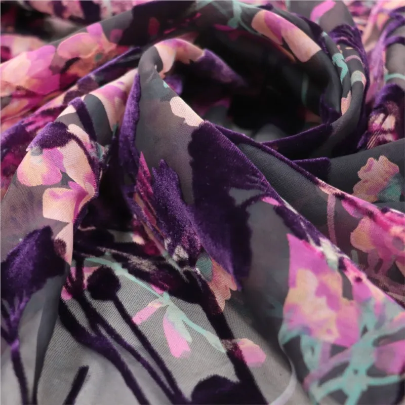 Camisón tejido de terciopelo brocado viscosa estampado tachado y quemado vestido cheongsam