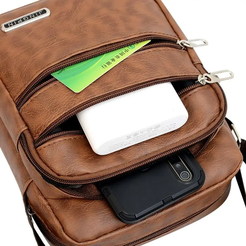 PU Leder männer Umhängetasche Retro Multi-Schicht Große-kapazität männer Umhängetasche Schulter Tasche Mann Handtasche reise Rucksack – Detail 5
