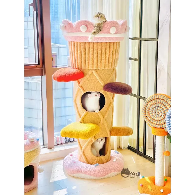 Merrypet ice cream cone sundae cat climbing frame macaroon color ice cream large cat villa climbing frame