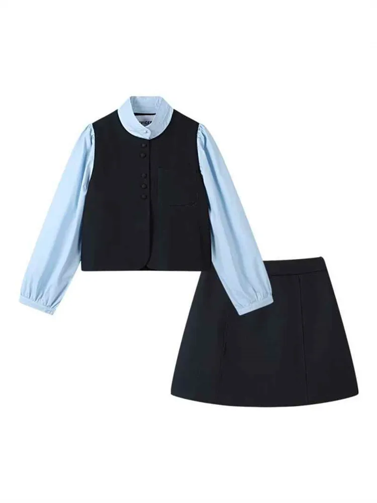 

Art Student Women's New Sle Clete Set OOTD Color Colion Fake Two-Piece irt Trendy Skirt Faionable Spring Outfit