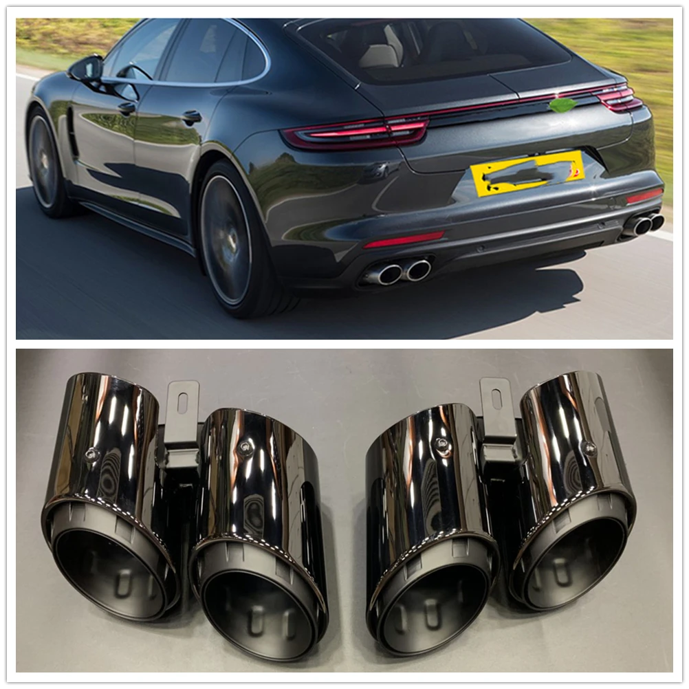 

Car Rear Exhaust Tips Muffler Pipe For Porsche 2017-2021 Panamera 971 Titanium Black Auto Tailpipe Body Kit Air Outlet Vent