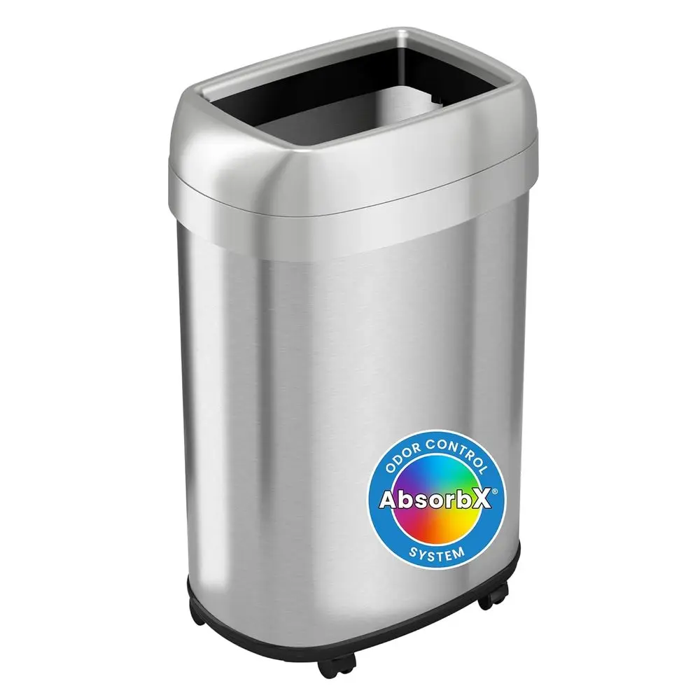 

13 Gallon Oval Stainless Steel Trash Can with Wheels and Double Odor Filters for Kitchen, Office, Home, and Garage