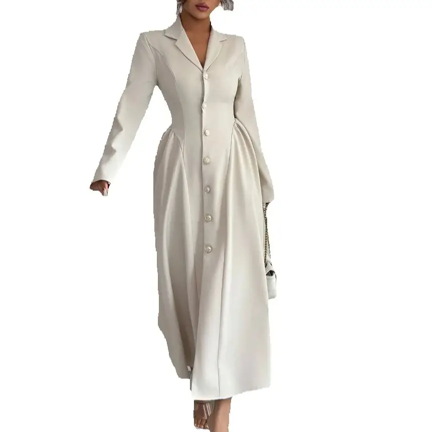 

Elegant Deep V-Long Sleeve Dress for Women's Clothing Temperament Commuting Autumn Women High Waist Fashion A-Line Dresses