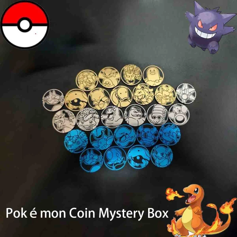 

Hot Tri-Color Pokemon Mystery Capsule Gold/Silver/Holographic Pikachu Charizard Mewtwo Coin Shiny Collectible Gacha Box for Kids