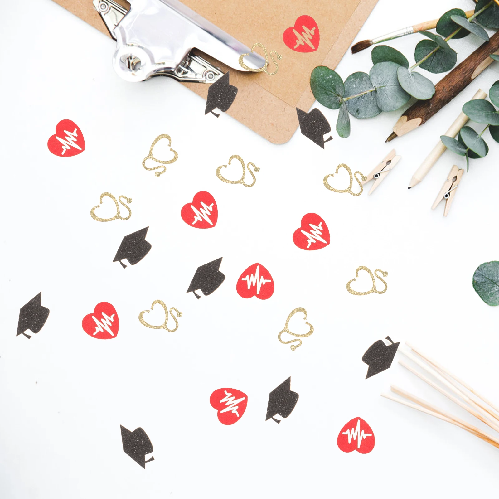 

Nurse Graduation Confetti Golden Stethoscope Red Black Cap Decorations Party Table Scatter Sequin Glitter Accessories