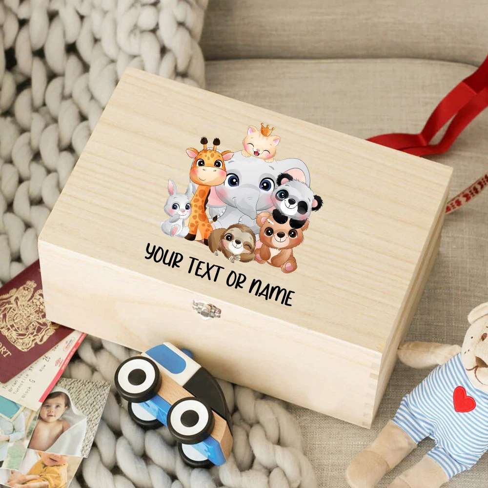 Personalized Animals Baby Box Infant Keepsake Box Custom Toddler Wooden Memory Box Kid Birthday Gift Baby Photo Box Kid Present