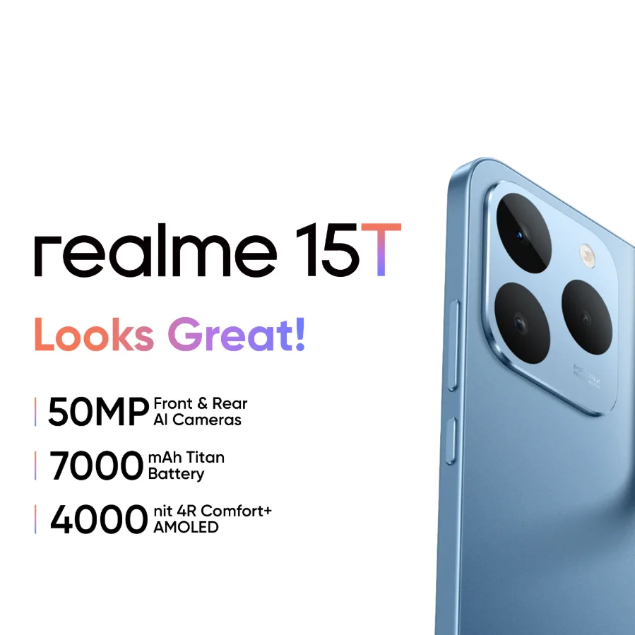 [العرض الأول في العالم] هاتف ذكي Realme 15T 5G قريبًا!