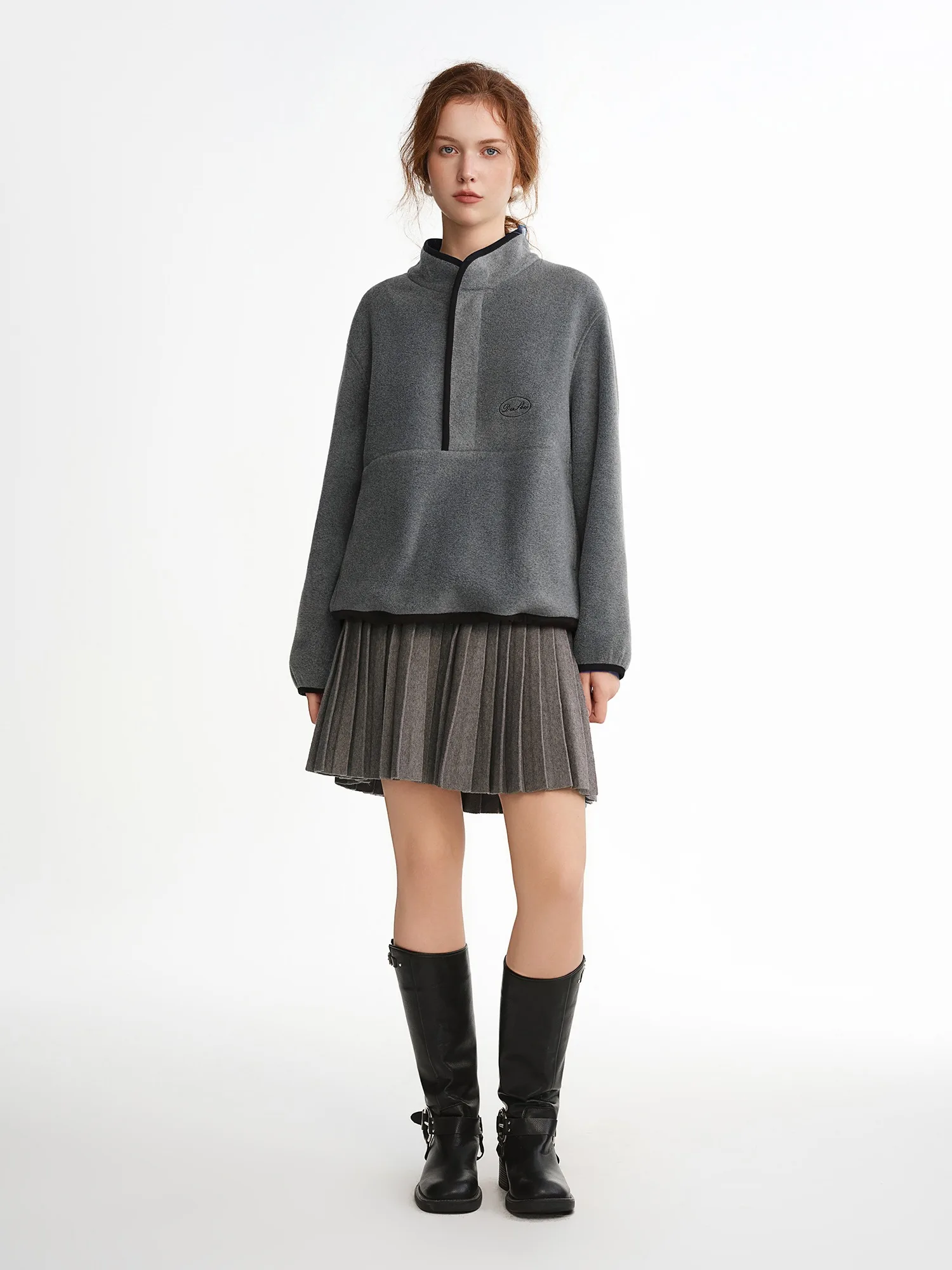 DUSHU 2025 سويت شيرت نسائي شتوي من الصوف مع ياقة نصف سحاب - بلوزة ضيقة بأكمام طويلة لملابس خارجية غير رسمية #4