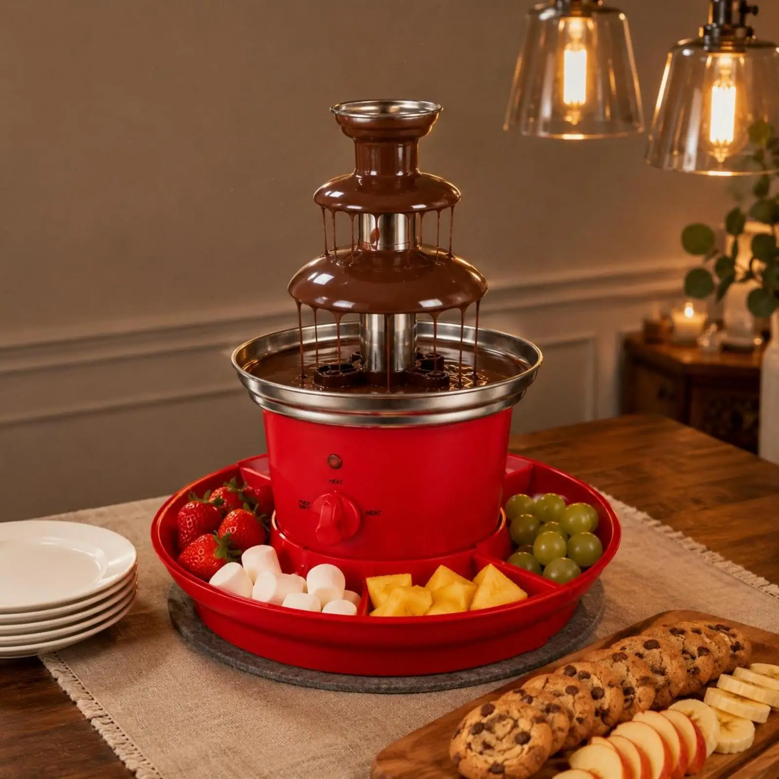 Stainless Steel Chocolate Cascader Machine Electric Melt Fountain with Tray for Dipping Fruit and Party Snacks