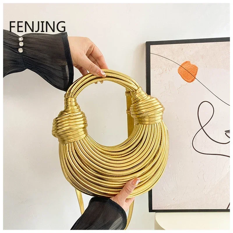 Handbags for Women 2024 New Gold Luxury Designer Brand Handwoven Noodle Bags Rope Knotted Pulled Hobo Silver Evening Clutch Chic